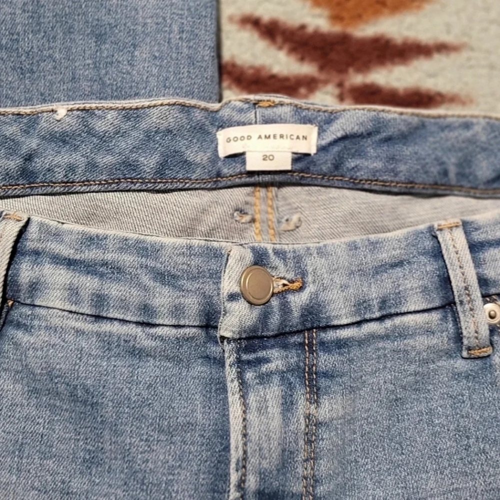 Good American Good Leg high rise indigo205 distressed pockets straight jeans - Picture 5 of 13